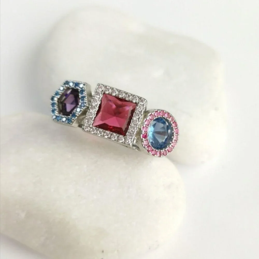 Cocktail Ring Amethyst Pink And Blue Topaz Sterling Silver